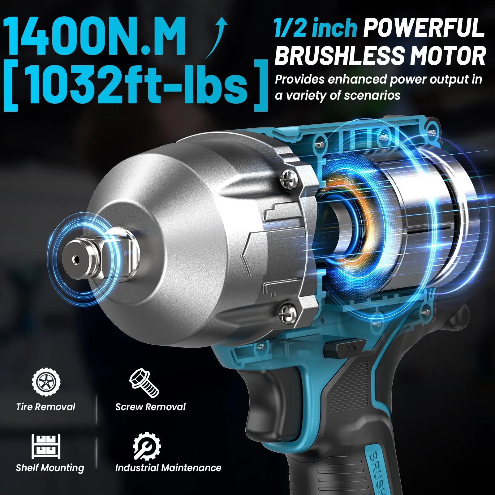 SEESII Cordless Impact Wrench Brushless Motor 1032Ft-lbs (1400N.m) Electric Impact Driver 2x4000mah Screwdriver Repair Tools