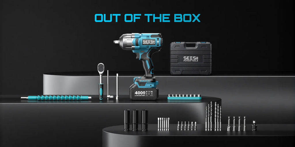 SEESII Cordless Impact Wrench Brushless Motor 1032Ft-lbs (1400N.m) Electric Impact Driver 2x4000mah Screwdriver Repair Tools
