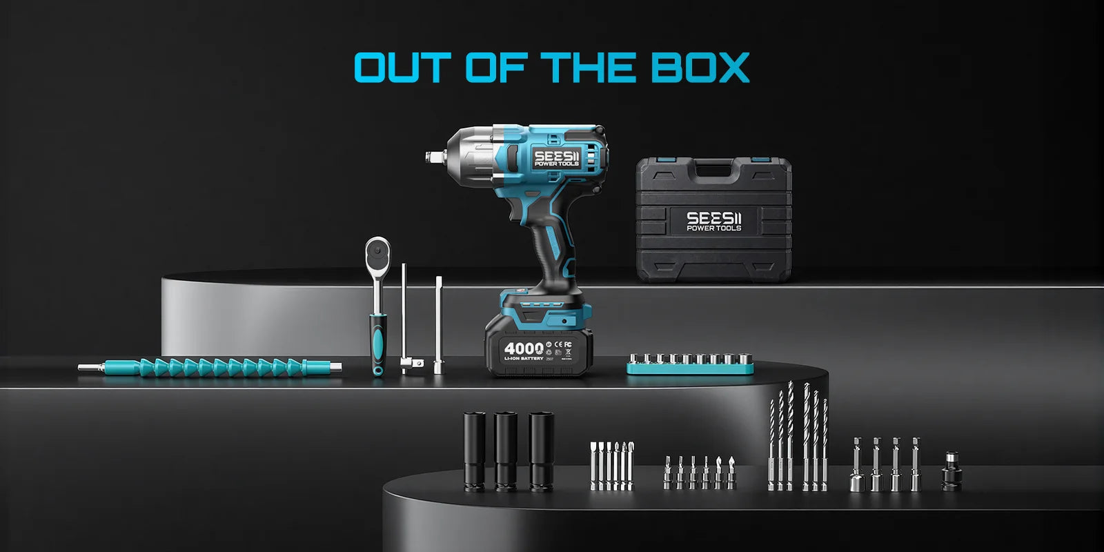 SEESII Cordless Impact Wrench Brushless Motor 1032Ft-lbs (1400N.m) Electric Impact Driver 2x4000mah Screwdriver Repair Tools