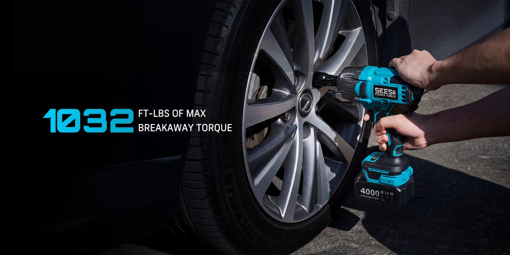 SEESII Cordless Impact Wrench Brushless Motor 1032Ft-lbs (1400N.m) Electric Impact Driver 2x4000mah Screwdriver Repair Tools