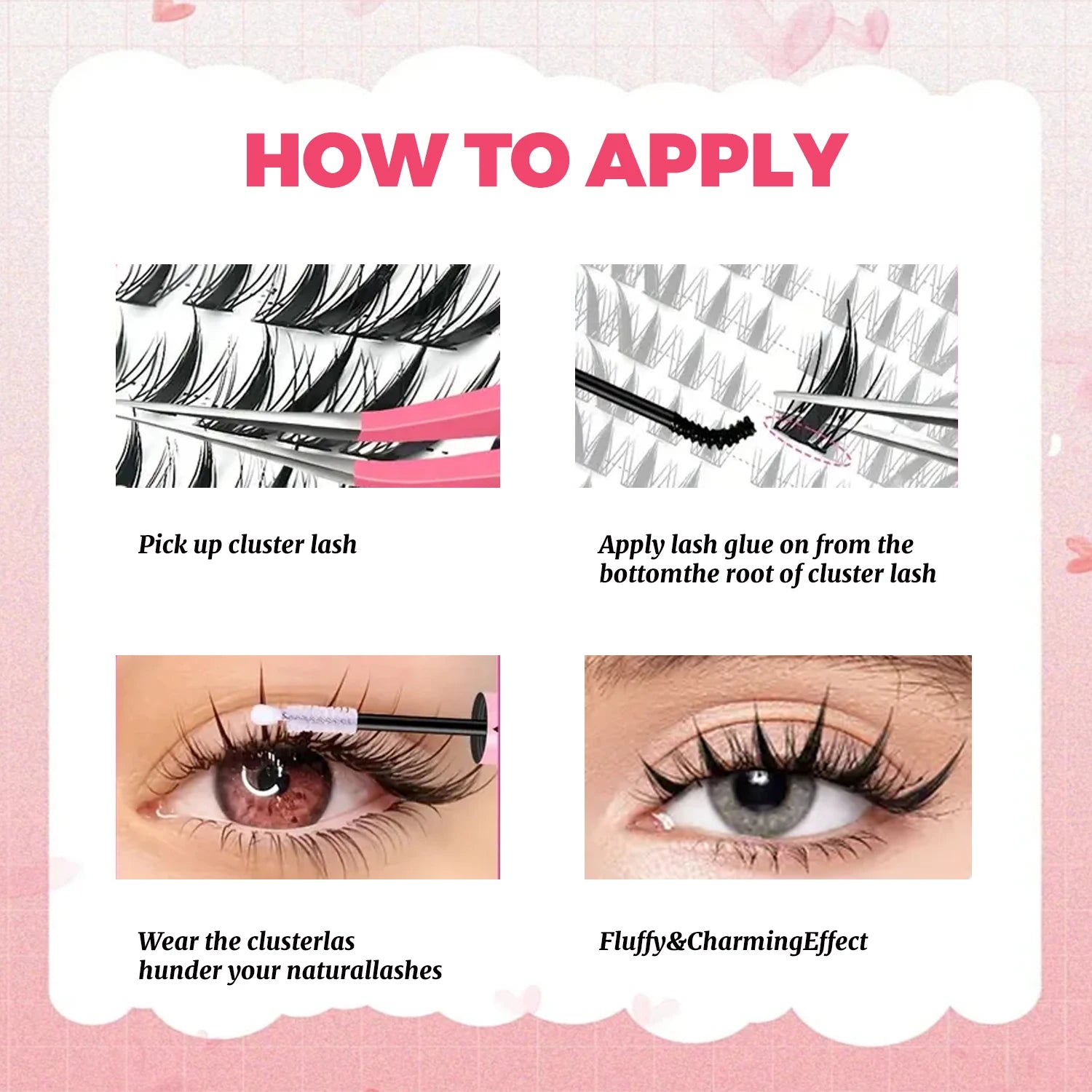 10 Rows of 100 Clusters C Curl Individual Fox-Style False Eyelashes, Natural and Thick Single-Section Pure Natural Makeup for Home Use, Suitable for Beginners