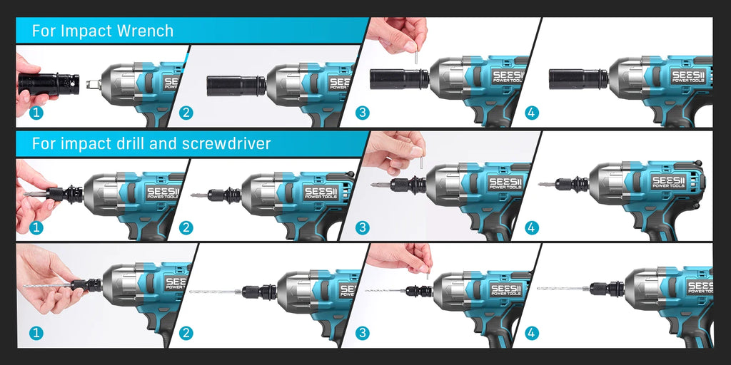 SEESII Cordless Impact Wrench Brushless Motor 1032Ft-lbs (1400N.m) Electric Impact Driver 2x4000mah Screwdriver Repair Tools
