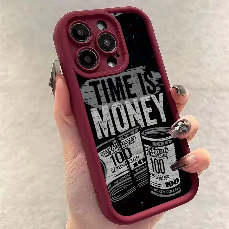 Phone Case For iPhone 17 16 15 14 12 11 13 Pro Max Time is Money Printed Soft Cover For iPhone 17 Air 16E 7 8 Plus X XS Case