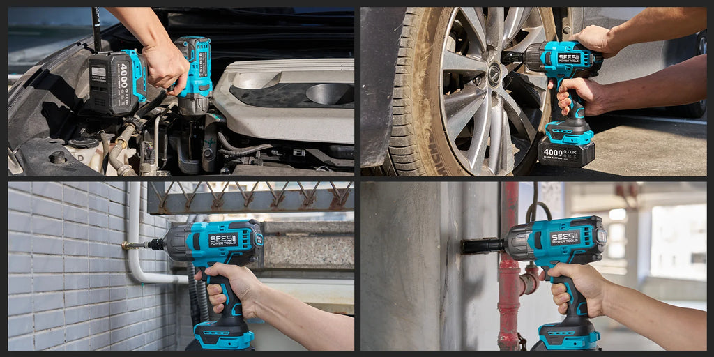 SEESII Cordless Impact Wrench Brushless Motor 1032Ft-lbs (1400N.m) Electric Impact Driver 2x4000mah Screwdriver Repair Tools