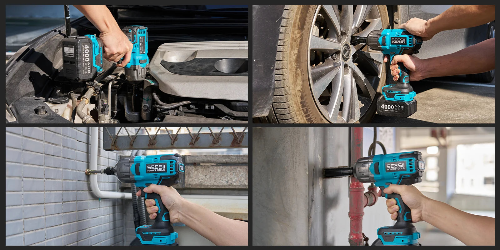 SEESII Cordless Impact Wrench Brushless Motor 1032Ft-lbs (1400N.m) Electric Impact Driver 2x4000mah Screwdriver Repair Tools