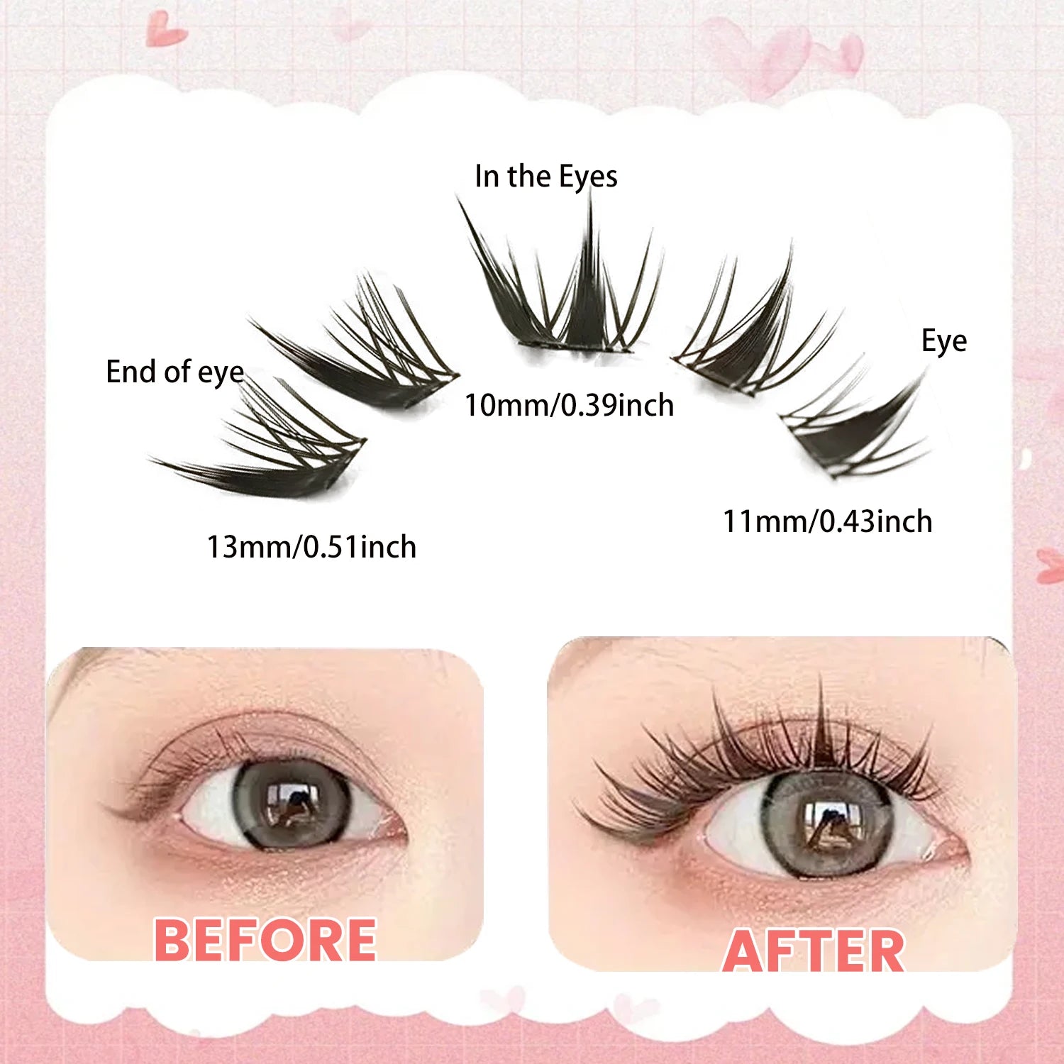 10 Rows of 100 Clusters C Curl Individual Fox-Style False Eyelashes, Natural and Thick Single-Section Pure Natural Makeup for Home Use, Suitable for Beginners