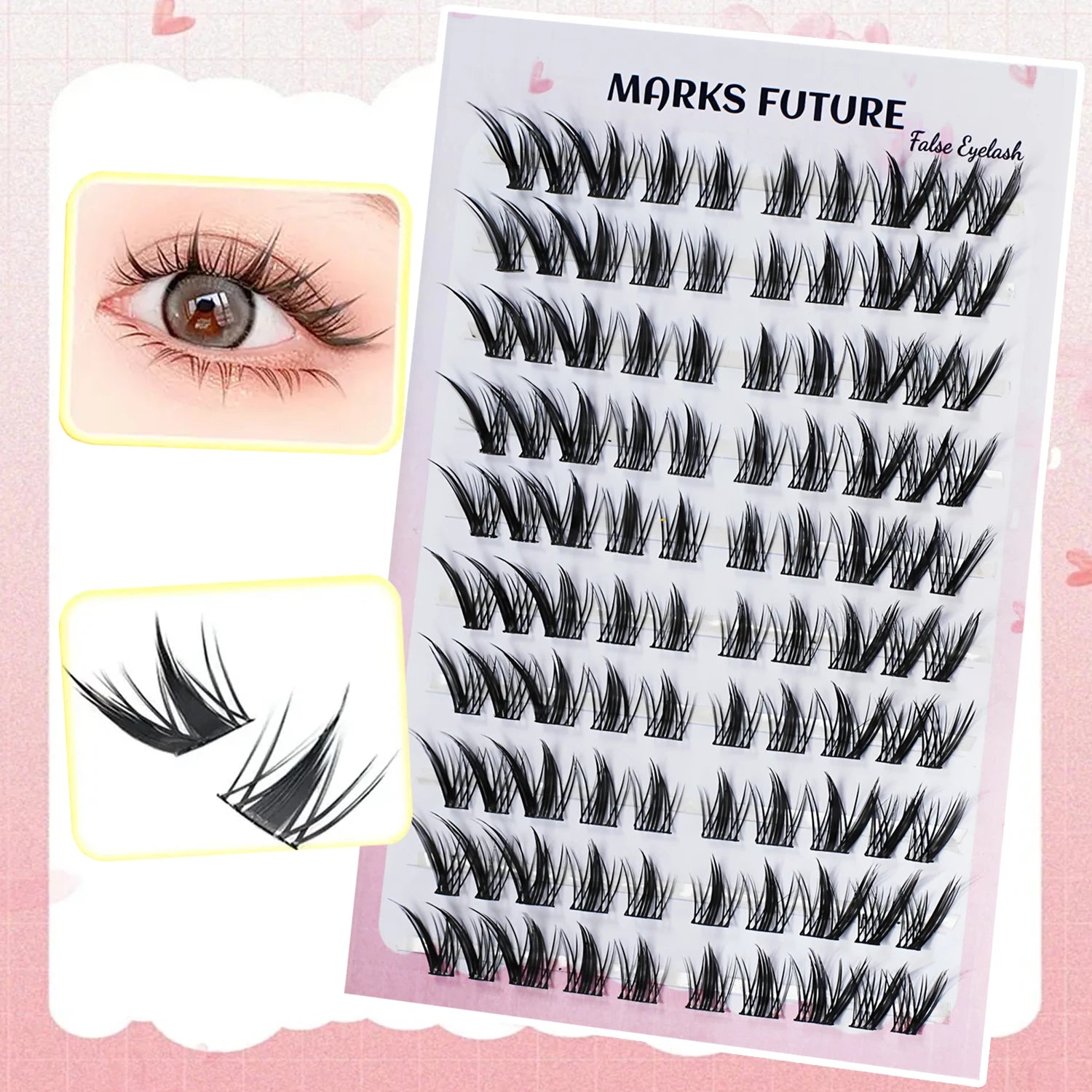 10 Rows of 100 Clusters C Curl Individual Fox-Style False Eyelashes, Natural and Thick Single-Section Pure Natural Makeup for Home Use, Suitable for Beginners